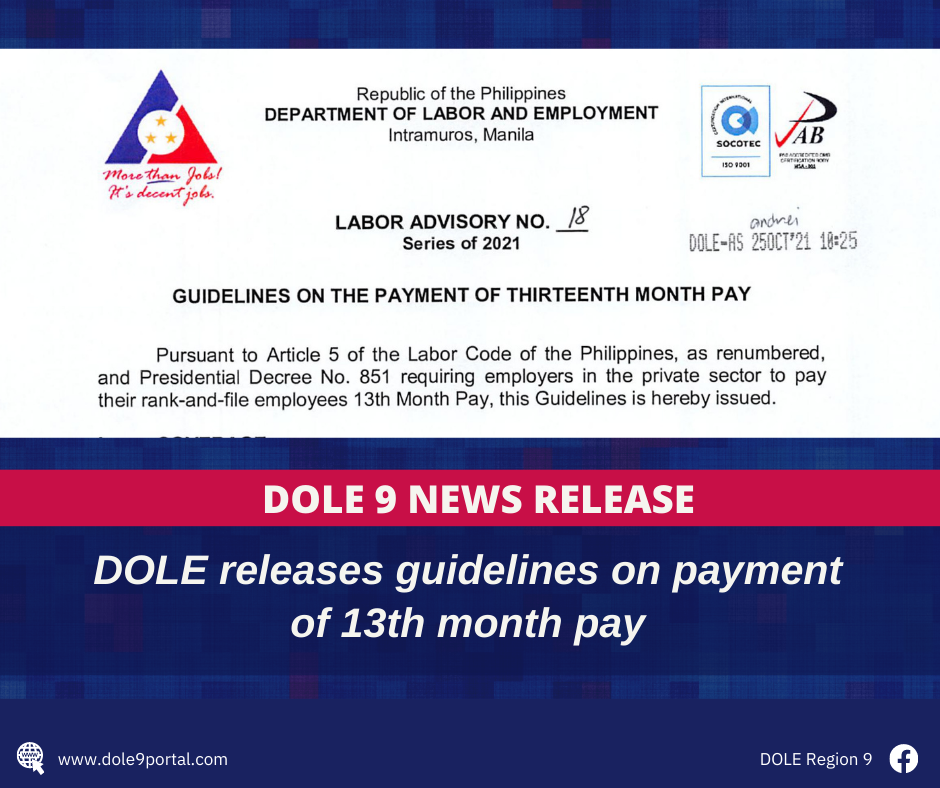 DOLE releases guidelines on payment of 13th month pay DOLE 9